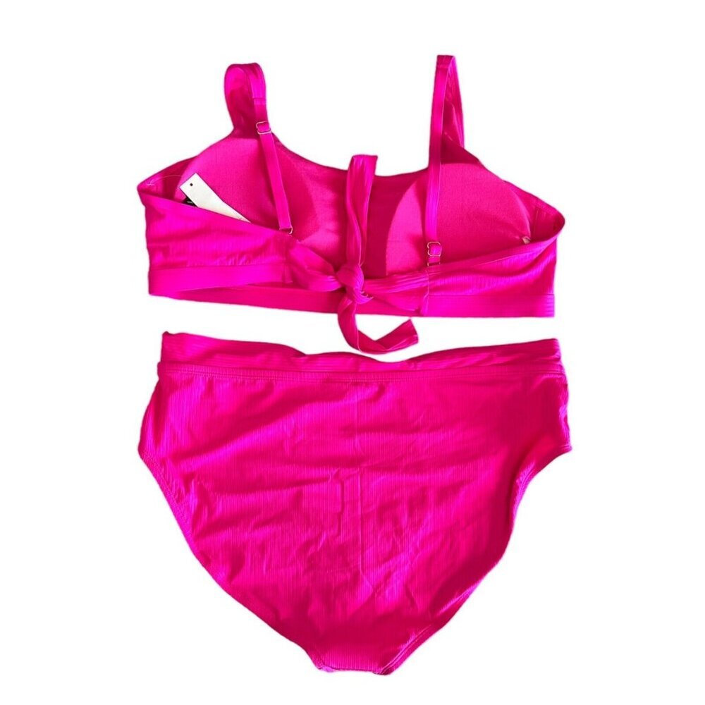 California Waves Plus Size 22/24 Ribbed Bralette Bikini Set Pink High Waist NWT - Picture 5 of 5